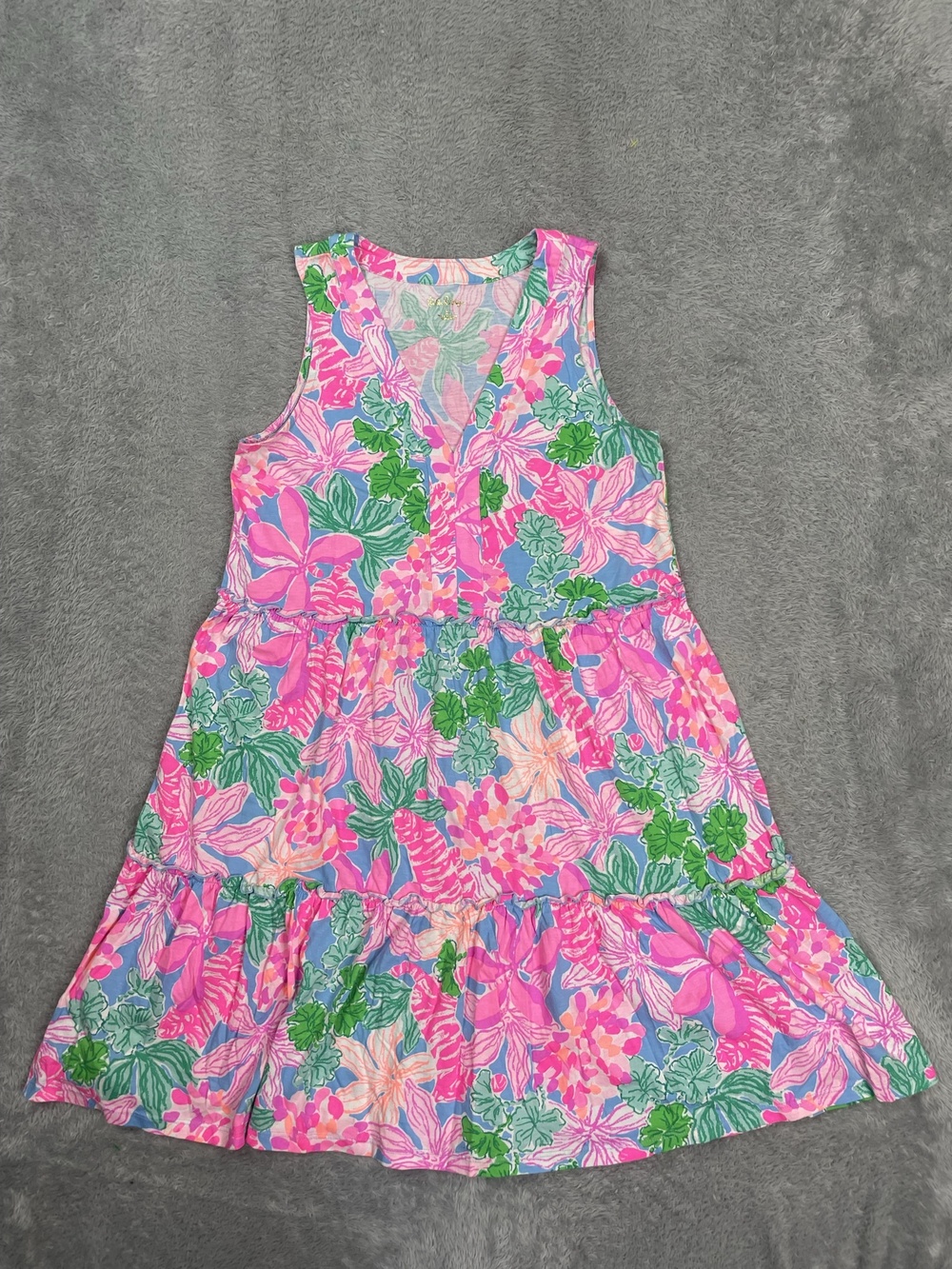 Lilly Pulitzer Sundress Tank Dress Womens S Multicolor Floral V Neck Ruffle Hem